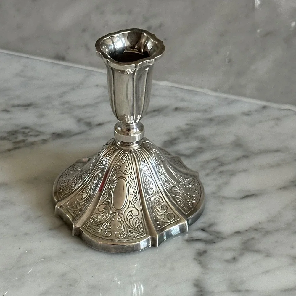 Vintage Towle Repousse Silver Plate Scalloped Candlestick Holder Ornate Retro